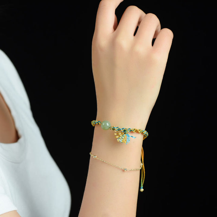 Buddha Stones Handmade Colorful Rope Luck Jade Bead Abundance Double Layer Bracelet - image 8