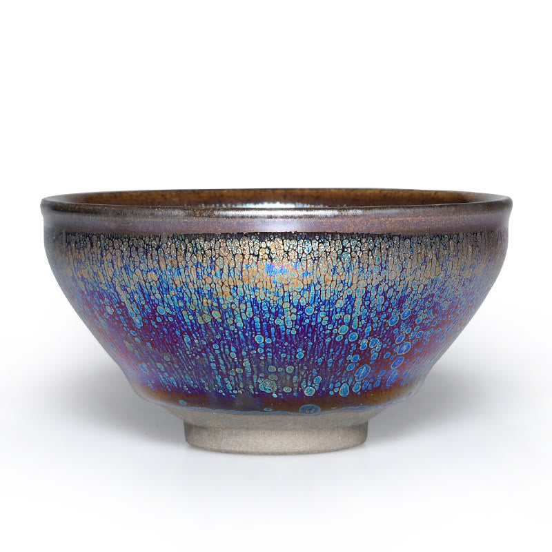 Buddha Stones Chinese Jianzhan Blue Colorful Glaze Ceramic Teacup Tenmoku Kung Fu Tea Cup With Gift Box - Cup 9.2cm*5cm*200ml - image 1