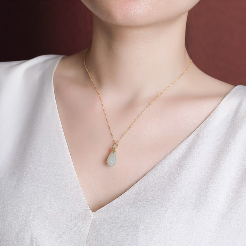 Buddha Stones 925 Sterling Silver Plated Gold Natural Hetian Jade Magnolia Flower Abundance Necklace Pendant - image 5
