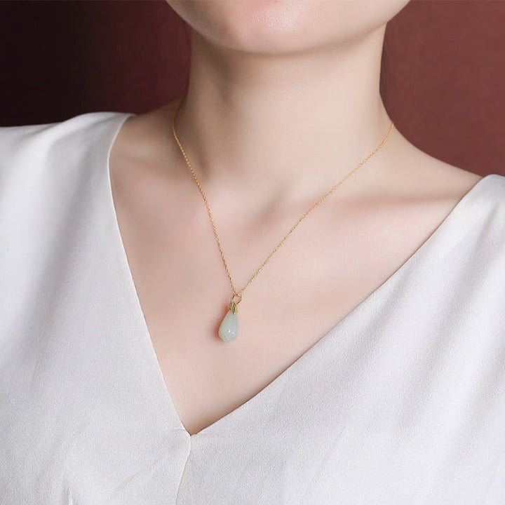 Buddha Stones 925 Sterling Silver Plated Gold Natural Hetian Jade Magnolia Flower Abundance Necklace Pendant - image 5