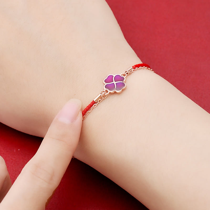 Buddha Stones 925 Sterling Silver Color-changing Four Leaf Clover Luck Protection Red String Bracelet - image 5