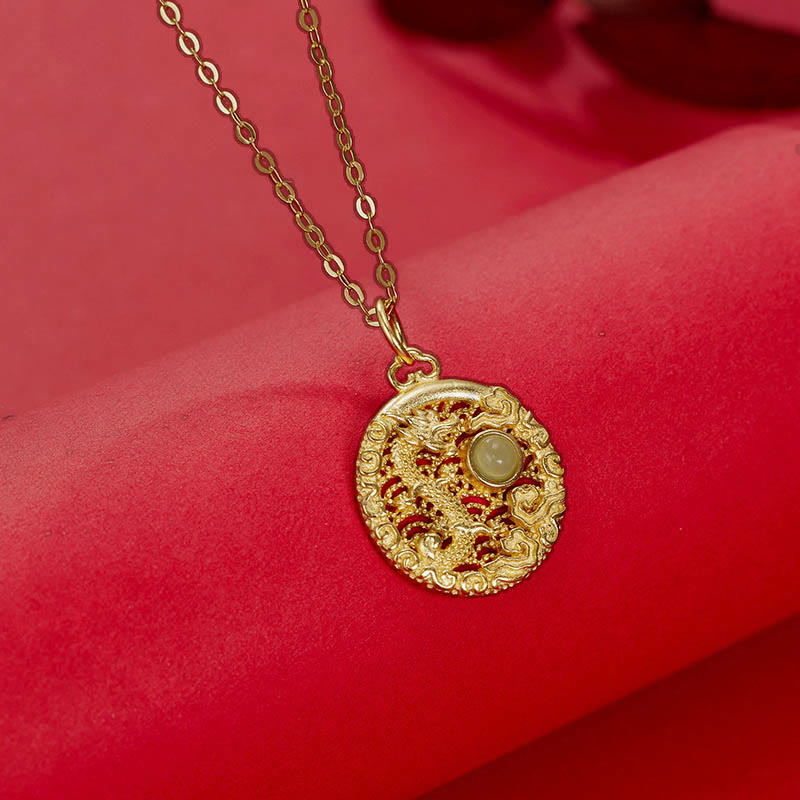 Buddha Stones 925 Sterling Silver Year Of The Dragon Auspicious Clouds Hetian Jade Inlaid Luck Necklace Pendant - image 3