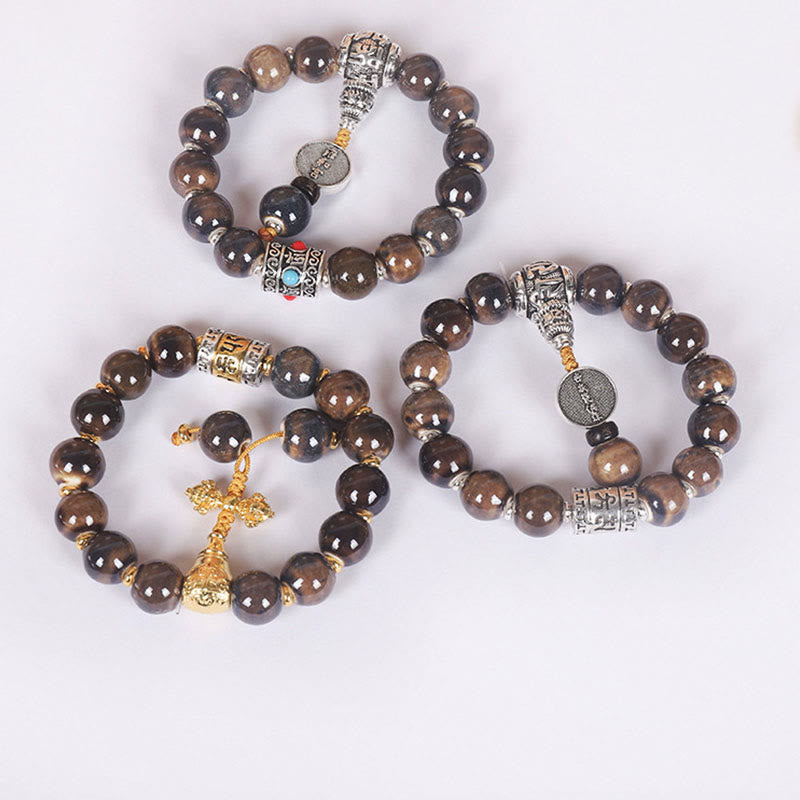 Buddha Stones Tibet Om Mani Padme Hum Prayer Wheel Dorje Vajra Engraved Glass Bead Wisdom Bracelet - image 7