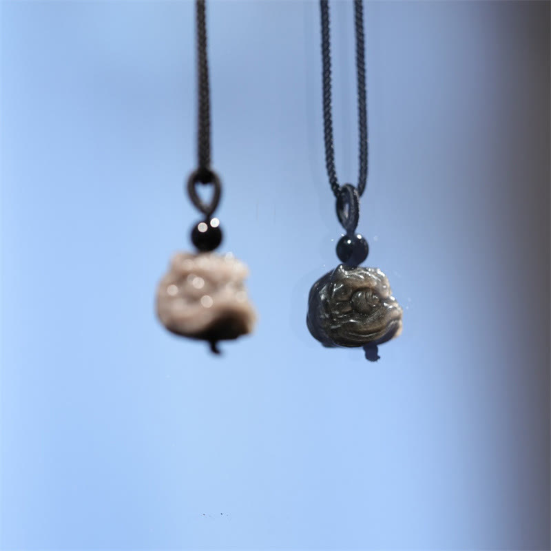 Buddha Stones Natural Silver Sheen Obsidian Dancing Lion Protection Necklace Pendant - image 10