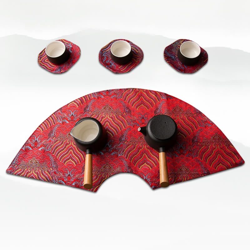 Buddha Stones Vintage Sea Wave Bamboo Plum Blossom Embroidered Cup Mat Pad Tea Cup Coaster Kung Fu Tea Mat - image 17