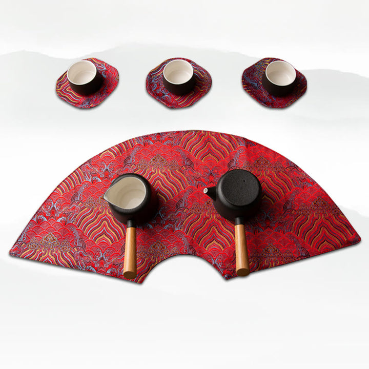 Buddha Stones Vintage Sea Wave Bamboo Plum Blossom Embroidered Cup Mat Pad Tea Cup Coaster Kung Fu Tea Mat - image 17