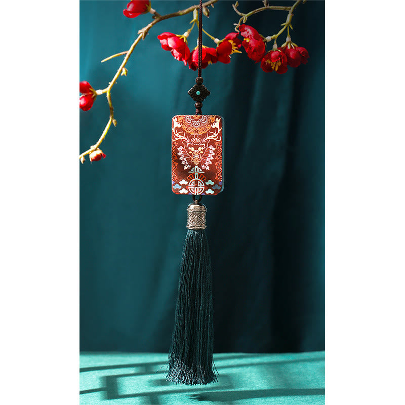 Buddha Stones Handmade Elk Deer Ebony Wood Balance Tassel Car Hanging Decoration - image 5