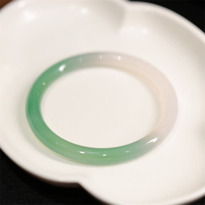 Buddha Stones Natural White And Green Chalcedony Agate Positive Cuff Bracelet Bangle - image 1