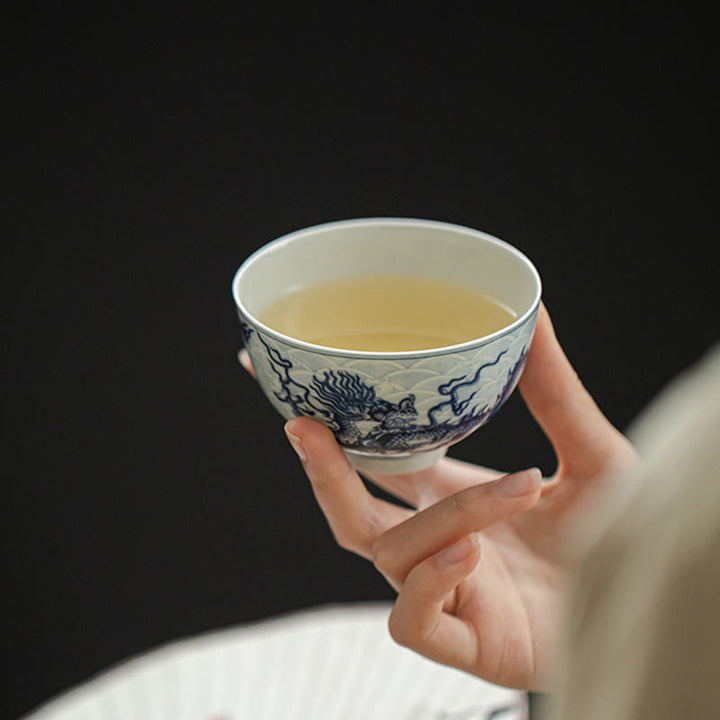 Buddha Stones Blue Dragon Design Ceramic Teacup Kung Fu Tea Cups - image 8