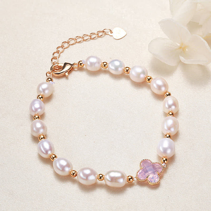 Buddha Stones Pearl Four Leaf Clover Wealth Chain Bracelet - image 8