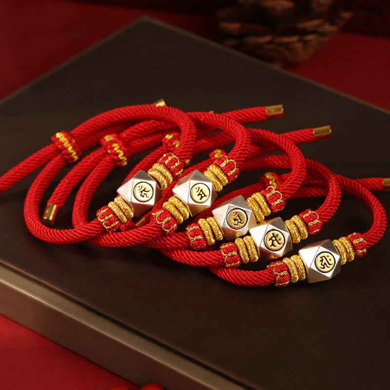 Buddha Stones 999 Sterling Silver Chinese Zodiac Natal Buddha Red Rope Luck Strength Handcrafted Kids Bracelet - image 1