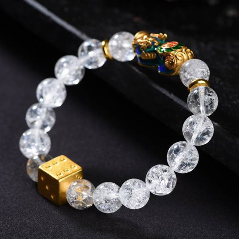 Buddha Stones Color-Changing Pixiu White Crystal Dice Wealth Bracelet - image 4