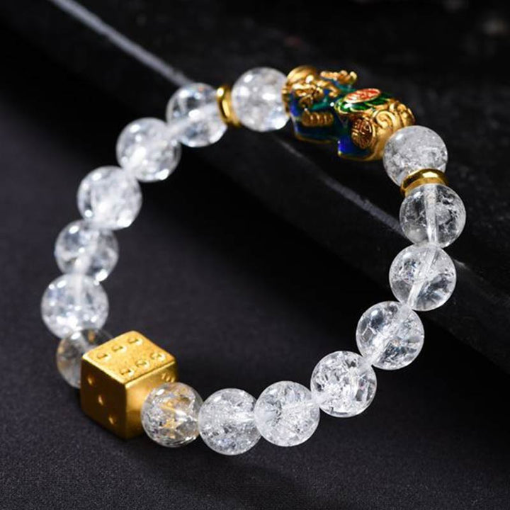 Buddha Stones Color-Changing Pixiu White Crystal Dice Wealth Bracelet - image 4
