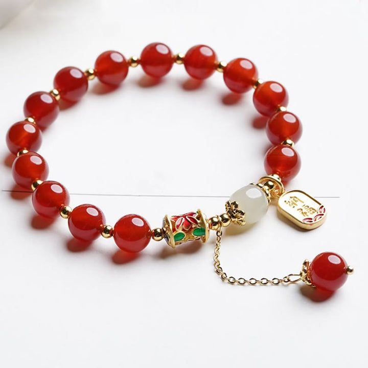 Buddha Stones Natural Red Agate Hetian Jade Fu Character Confidence Charm Bracelet - image 2