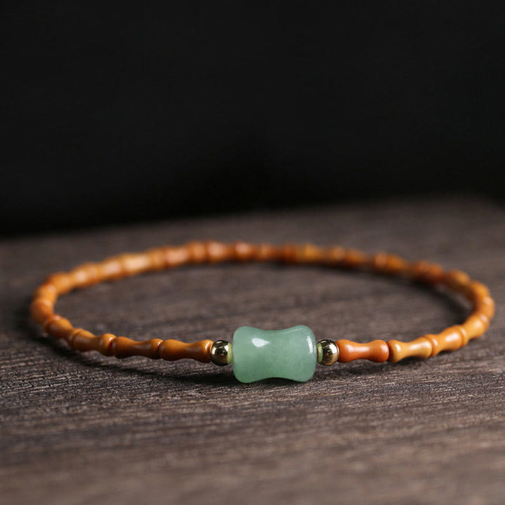 Buddha Stones Natural Olive Pit Green Aventurine Bamboo Pattern Luck Bracelet - Olive Pit&Green Aventurine(Wrist Circumference 14-16cm) - image 0