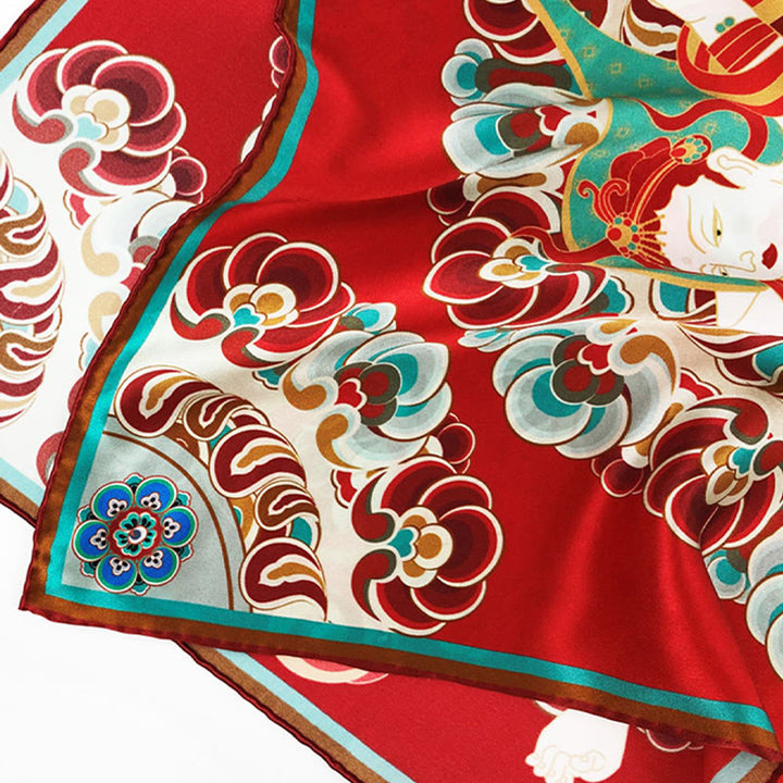 Buddha Stones Dunhuang Rebound Pipa Flying Frescoes 100% Mulberry Silk Scarf Premium Grade 6A Dunhuang Shawl - image 23