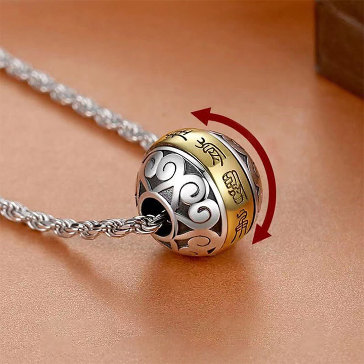 Buddha Stones Taoist Nine-Character Mantra Engraved Amulet Balance Necklace Rotatable Pendant - Nine-Character Mantra&Chain - image 0