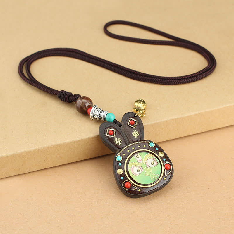 Tibet Ebony Five God of Wealth Thangka Necklace Pendant - Green - image 10