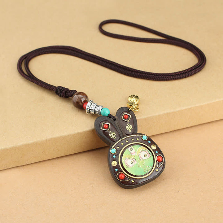 Tibet Ebony Five God of Wealth Thangka Necklace Pendant - Green - image 10