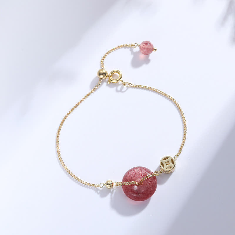 Buddha Stones Strawberry Quartz Peace Buckle Coin Love Bracelet - image 1