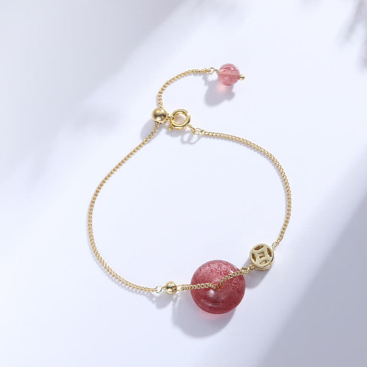 Buddha Stones Strawberry Quartz Peace Buckle Coin Love Bracelet - image 1