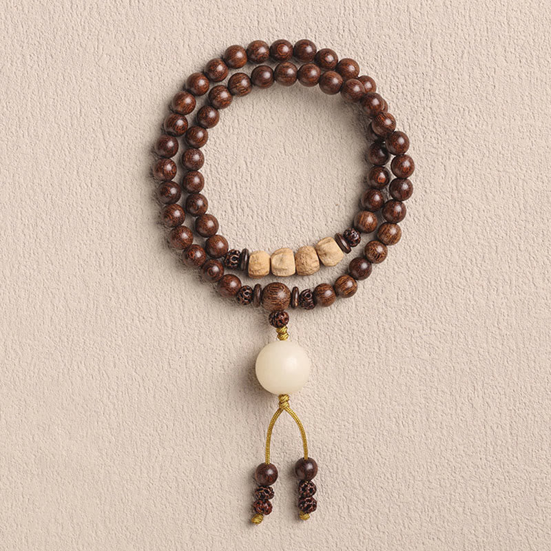 Buddha Stones Sandalwood Small Leaf Red Sandalwood Bodhi Seed Purification Double Wrap Bracelet - image 1