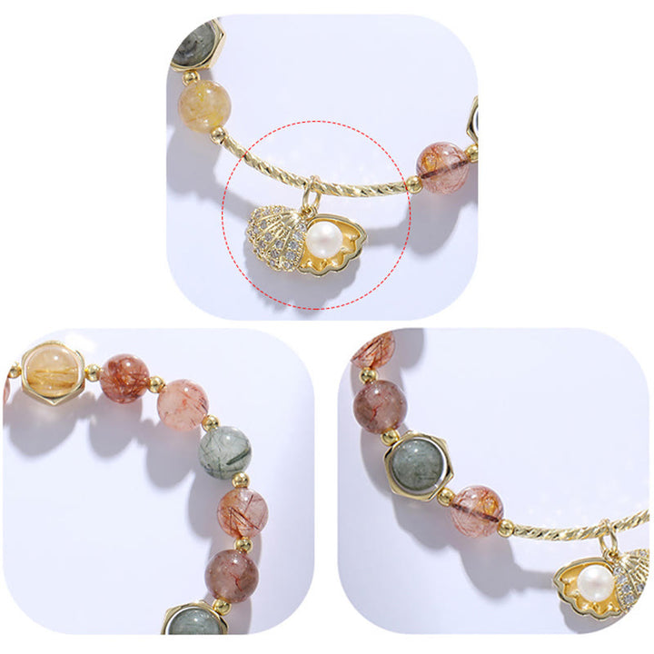 Buddha Stones Natural Colorful Rutilated Quartz Shell Protection Bead Bracelet - image 7
