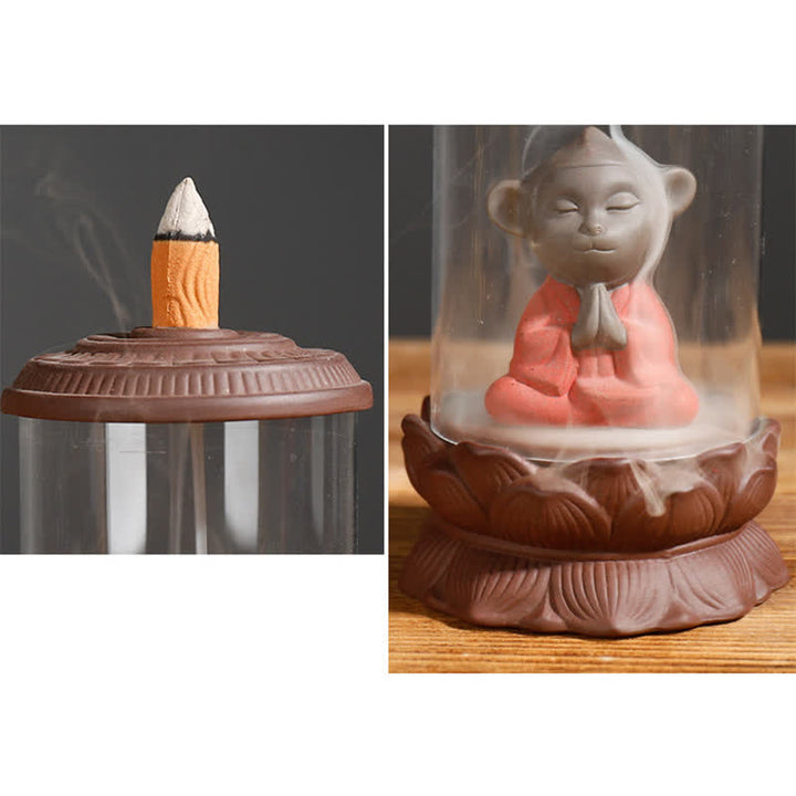 Meditation Wukong Monkey King Purple Clay Windshield Lotus Backflow Smoke Fountain Incense Burner Decoration - image 12