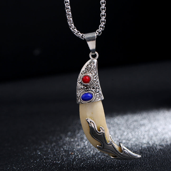 Buddha Stones Imitation Wolf Tooth Titanium Steel Balance Necklace Pendant - image 7