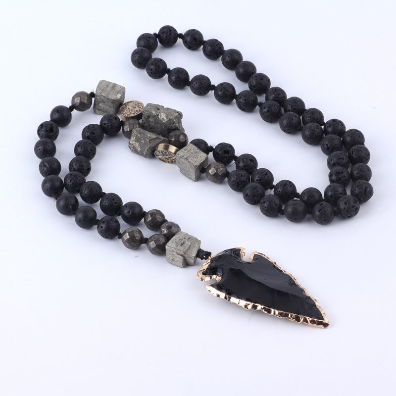 Buddha Stones Natural Lava Rock Yoga Meditation Necklace Arrow Pendant - Lava Rock - image 0