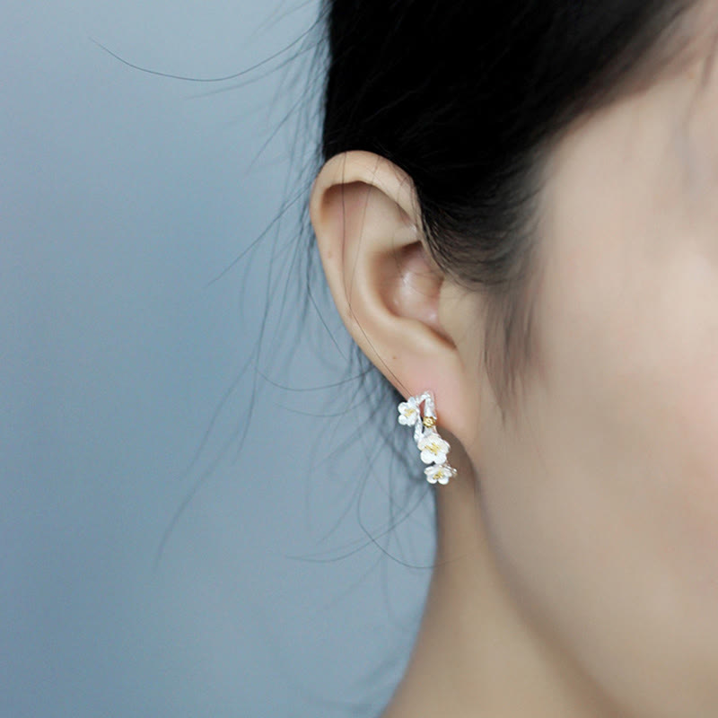 Buddha Stones 925 Sterling Silver Plum Blossom Floral Blessing Earrings - image 5