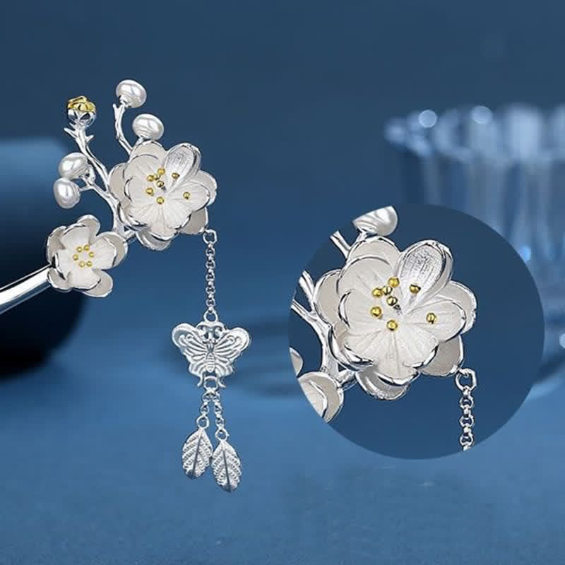 Buddha Stones Plum Blossom Butterfly Love Tassel Hairpin - image 8