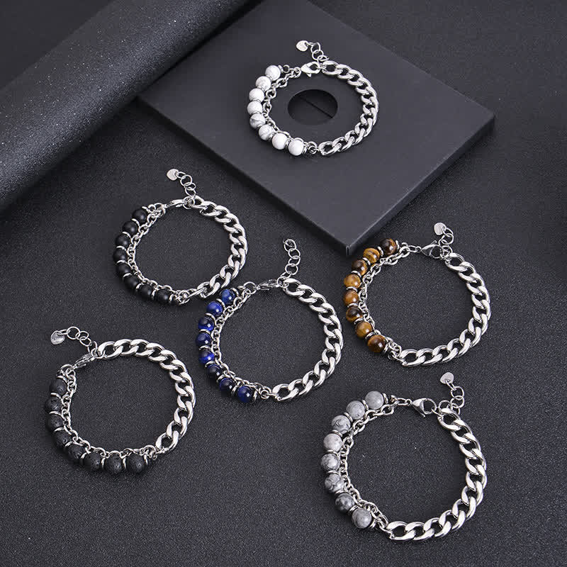 Buddha Stones Tiger Eye Picasso Jasper Frosted Stone Strength Bracelet - image 1