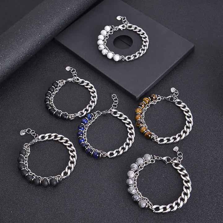 Buddha Stones Tiger Eye Picasso Jasper Frosted Stone Strength Bracelet - image 1