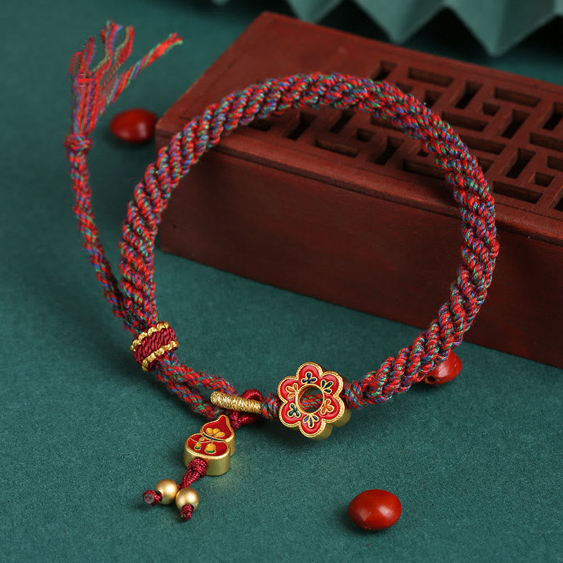 Buddha Stones Handmade Colorful Gourd Flower Protection Braided String Bracelet - 15-20cm - image 0