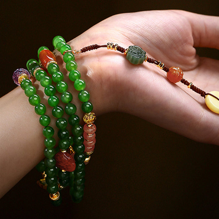 Buddha Stones 108 Mala Beads Cyan Jade Red Agate Laughing Buddha Luck Bracelet - image 3