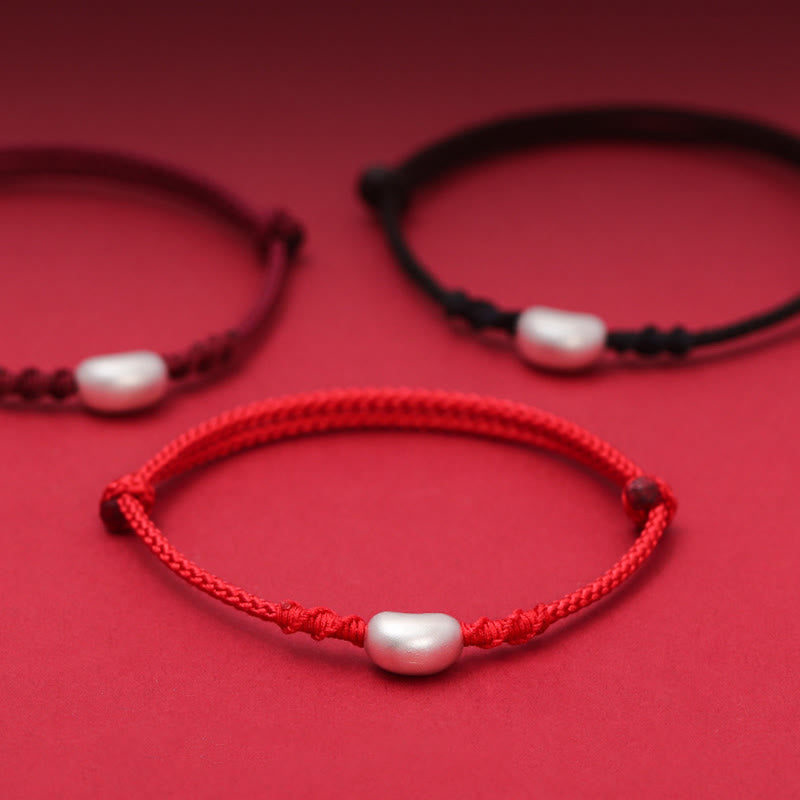 Buddha Stones 999 Sterling Silver Bean Design Luck Connection Handmade Braided Bracelet - image 0
