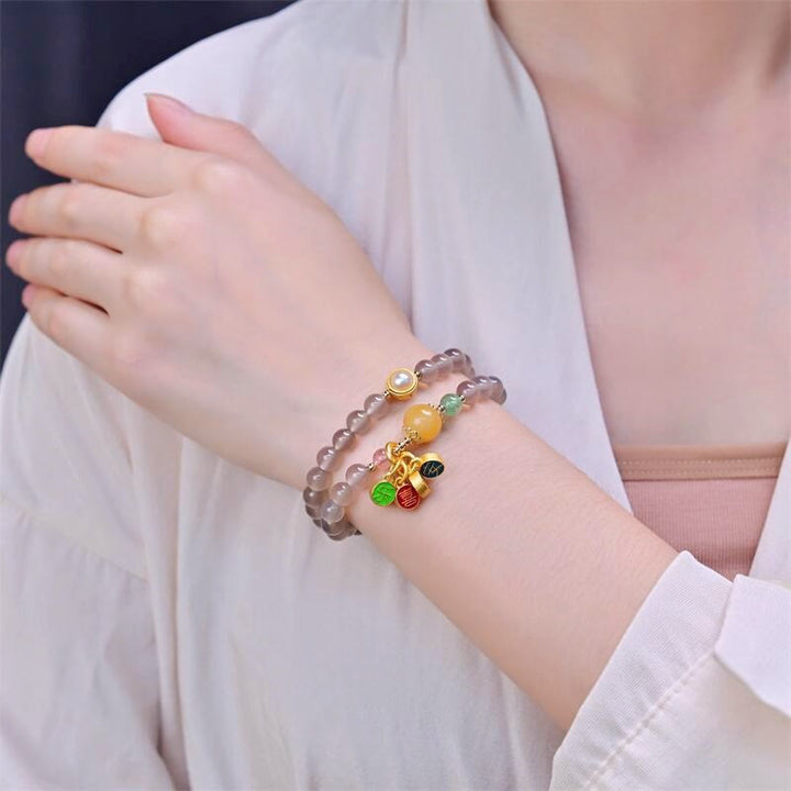 Buddha Stones Natural Gray Agate Peace And Joy Charm Balance Double Wrap Bracelet - image 6