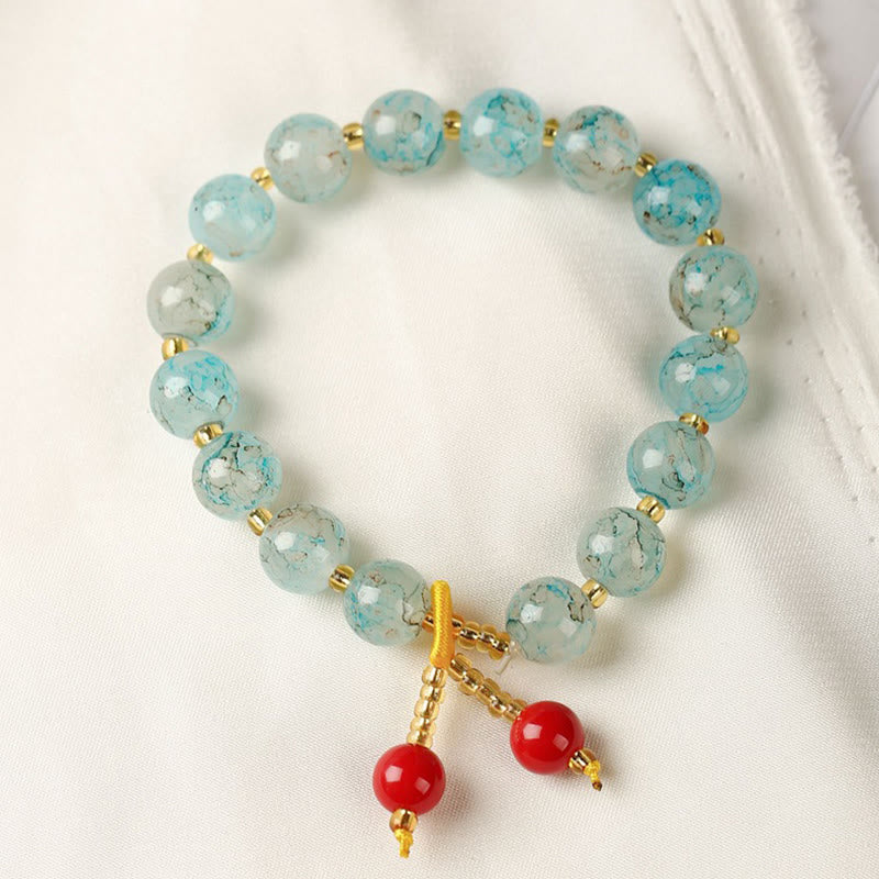 Buddha Stones Liuli Glass Bead Blessing Harmony Bracelet - Light Blue - image 7