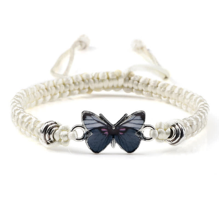 Buddha Stones Butterfly Freedom Love String Charm Bracelet - Beige-Gray Butterfly - image 6