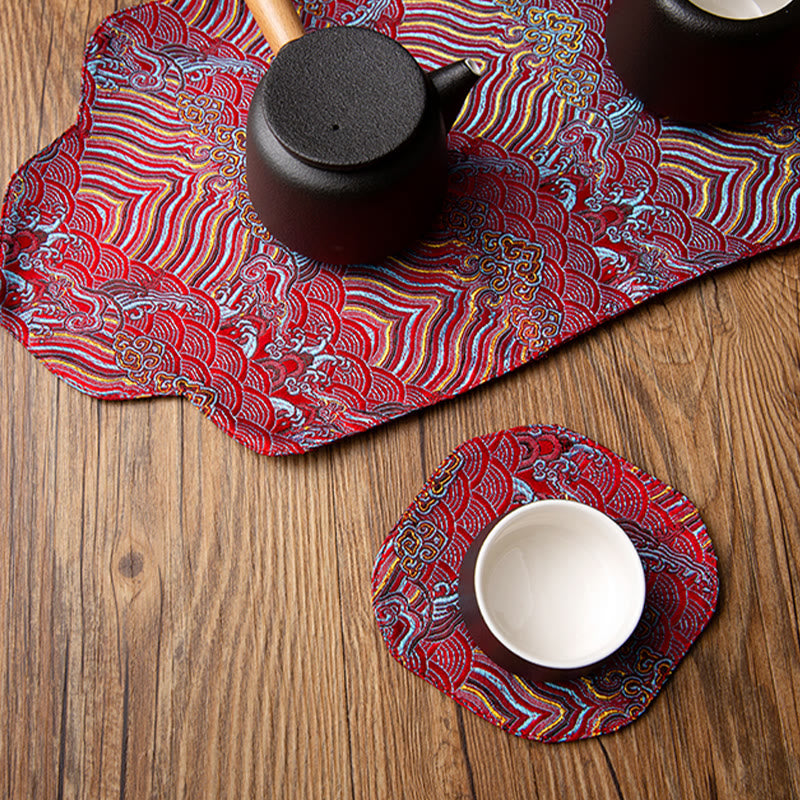 Buddha Stones Sea Wave Bamboo Plum Blossom Brocade Embroidery Cup Mat Pad Tea Cup Coaster Kung Fu Tea Mat - image 7