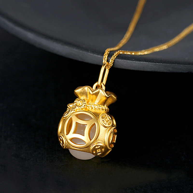 Buddha Stones  Auspicious Feng Shui Money Bag Jade Pendant Necklace - image 1
