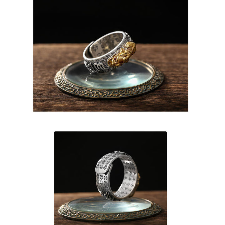 Buddha Stones Tibetan 990 Sterling Silver Om Mani Padme Hum PiXiu Dorje Vajra Heart Sutra Engraved Wealth Ring - image 12