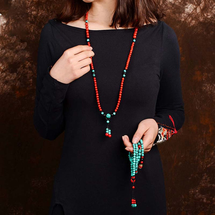 Buddha Stones Turquoise Black Onyx Red Turquoise Bead Protection Bracelet - image 6