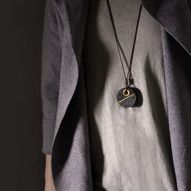 Buddha Stones Handcrafted Round Ebony Wood Copper Peace Necklace Pendant - image 3