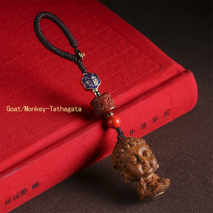 Chinese Zodiac Natal Buddha Green Sandalwood Om Mani Padme Hum Peace Key Chain - Goat/Monkey-Tathagata - image 15
