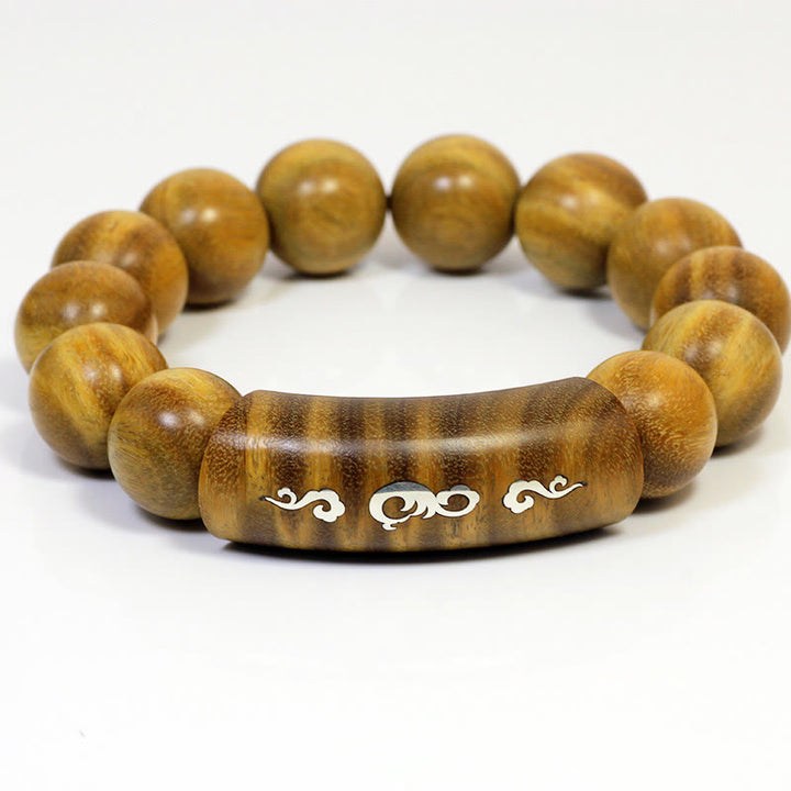 Buddha Stones 999 Sterling Silver Green Sandalwood Om Mani Padme Hum Dragon Phoenix Dharmachakra Inlaid Peace Bracelet - Phoenix - 15mm - image 9