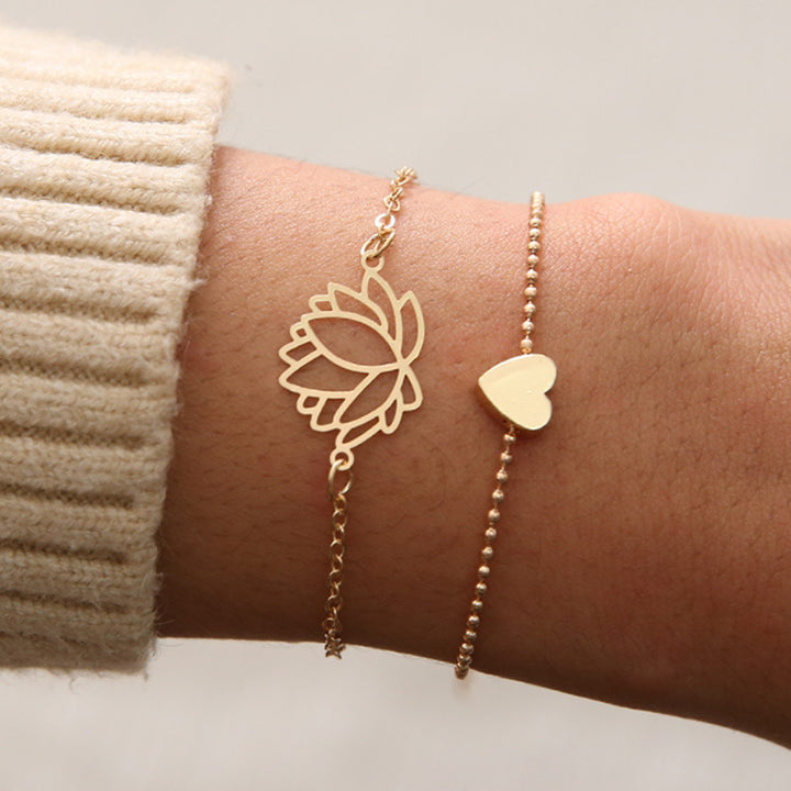 Buddha Stones 2Pcs Lotus Flower Love Heart Enlightenment Bracelet - image 2
