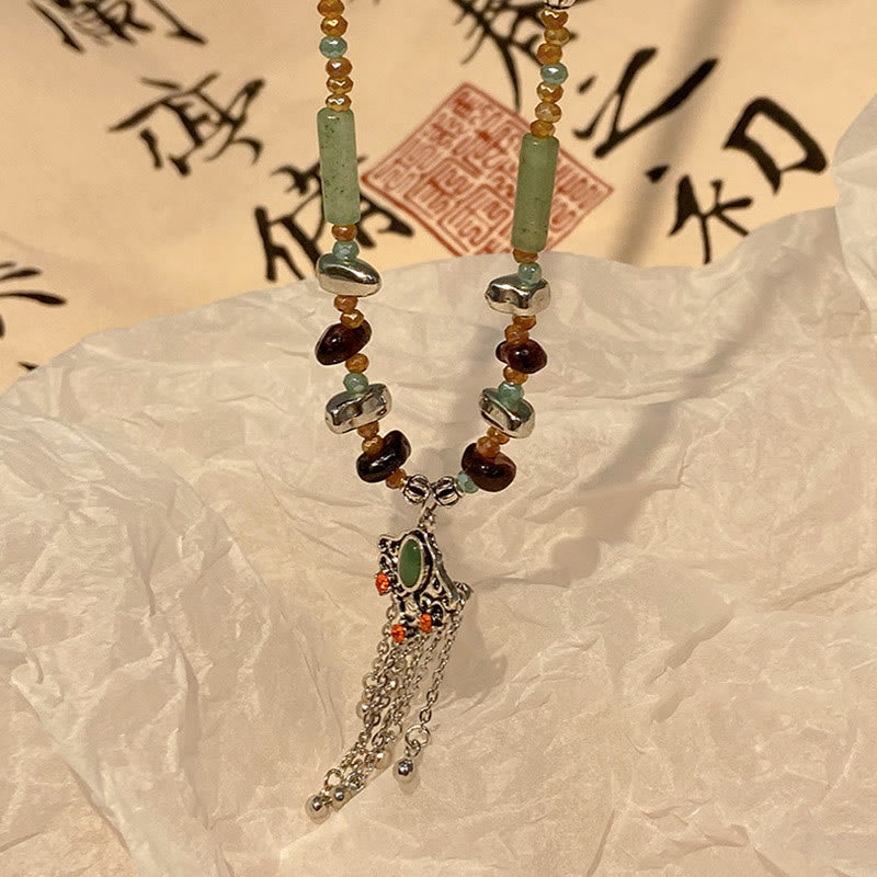 Buddha Stones Tibetan Crystal Stone Copper Luck Tassel Necklace Pendant - image 3