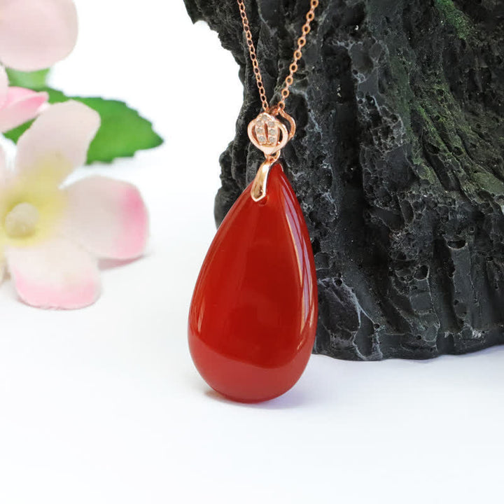 925 Sterling Silver Waterdrop Red Agate Confidence Necklace Pendant - image 5
